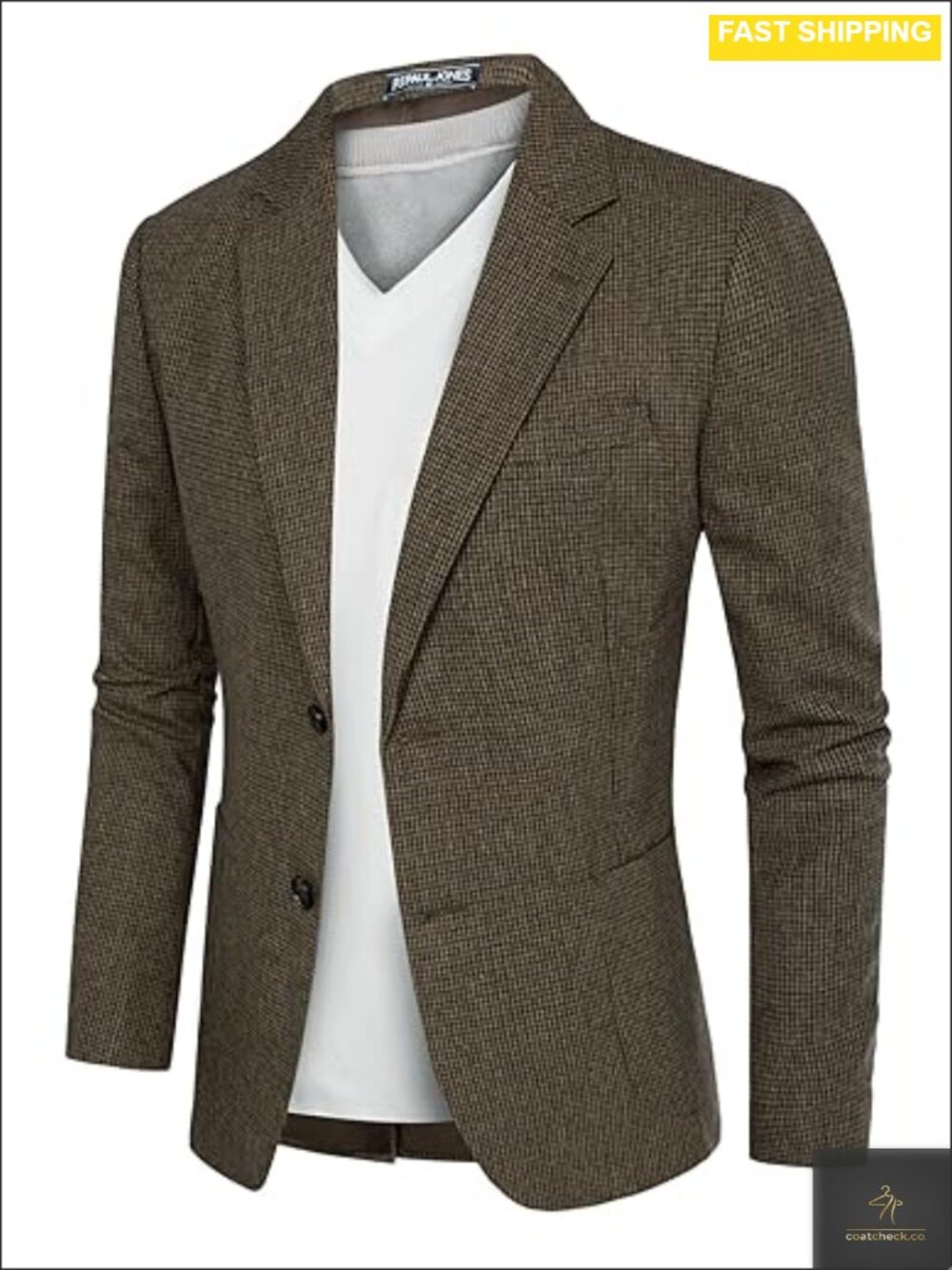 Men's Herringbone Tweed Blazer Wool Blend Sport Coat Button Jacket